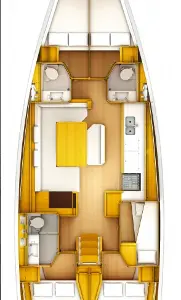Floor plan of Unique I, a Jeanneau Sun Odyssey 519 sailboat at Municipal Unit of Nea Peramos, Greece