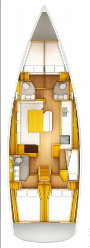 Floor plan of Unique I, a Jeanneau Sun Odyssey 519 sailboat at Municipal Unit of Nea Peramos, Greece
