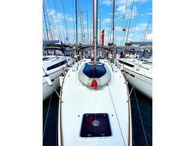 Deck of Unique I, a Jeanneau Sun Odyssey 519 sailboat at Municipal Unit of Nea Peramos, Greece