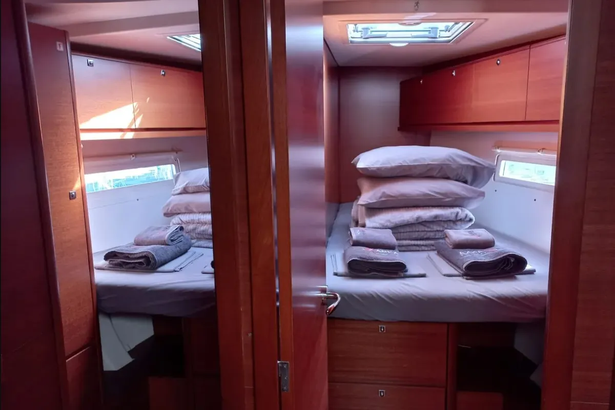 Cabin on Maestro, a Dufour 500 GL sailboat at Fethiye, Turkey
