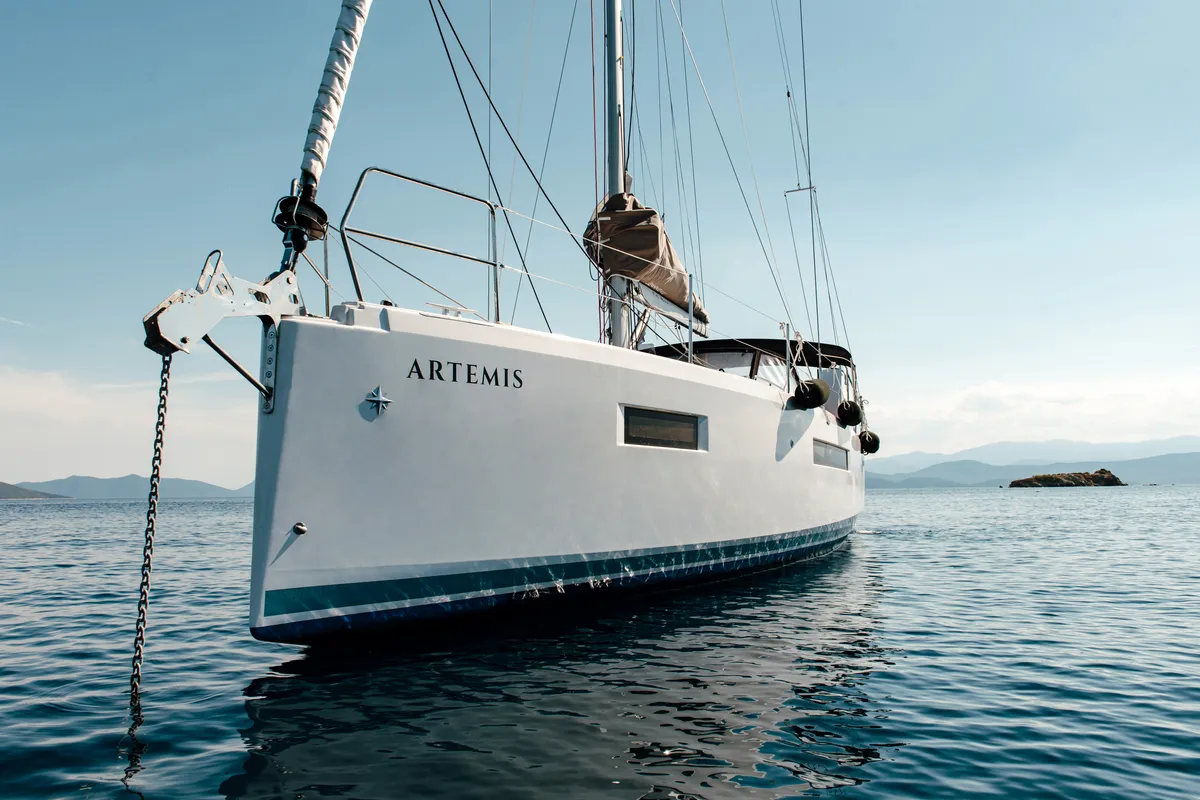 Exterior view of Artemis, a Jeanneau Sun Odyssey 410 sailboat at Volos Municipality, Greece