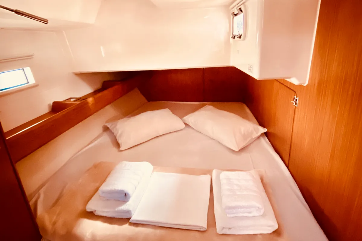 Cabin on Euphoria, a Bavaria Cruiser 46 Style sailboat at Municipal Unit of Lefkada, Greece