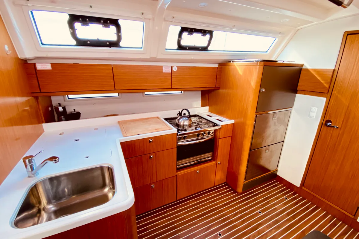 Galley of Euphoria, a Bavaria Cruiser 46 Style sailboat at Municipal Unit of Lefkada, Greece