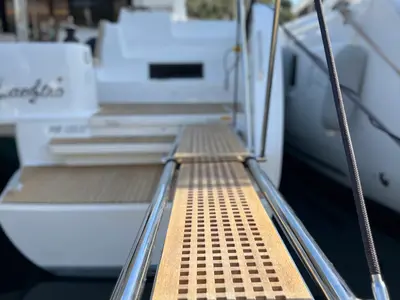 Deck of Maestro, a Lagoon 46 catamaran at Lefkada, Greece