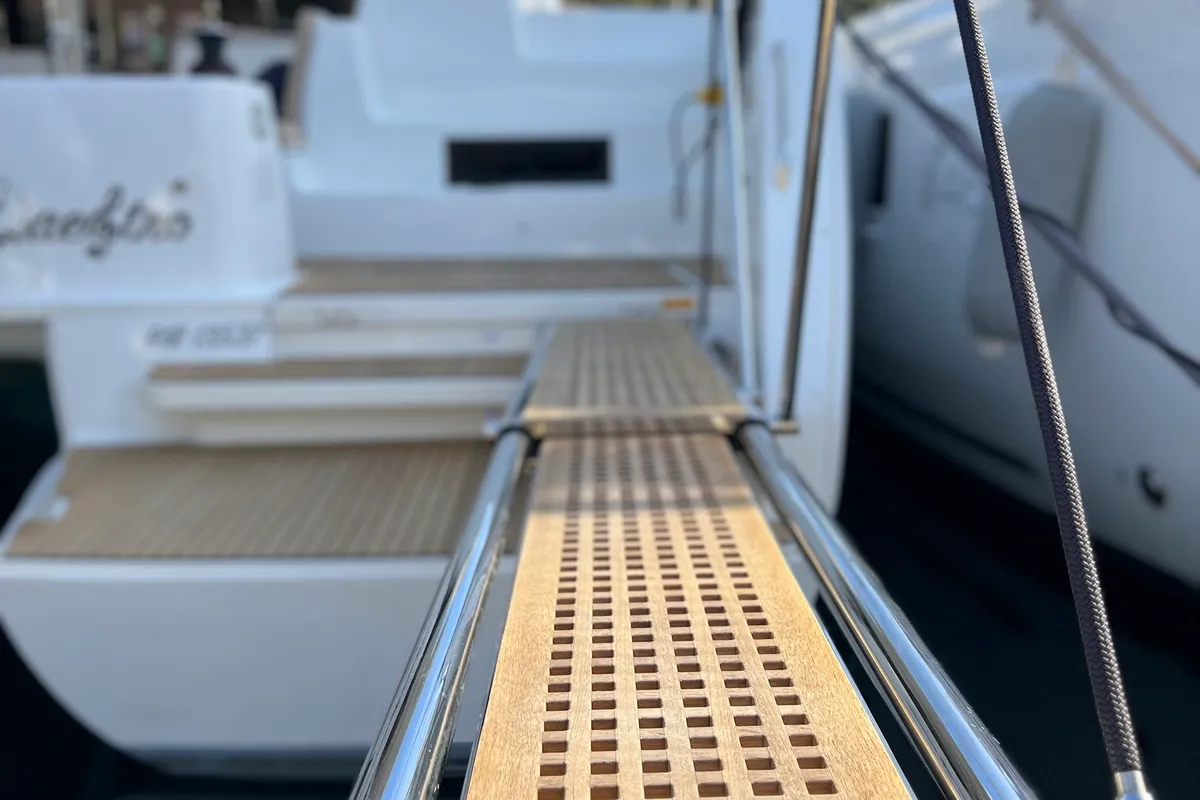 Deck of Maestro, a Lagoon 46 catamaran at Lefkada, Greece