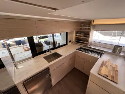 Galley of Maestro, a Lagoon 46 catamaran at Lefkada, Greece