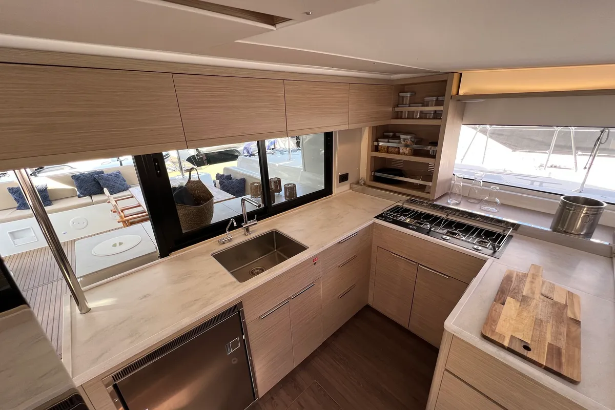 Galley of Maestro, a Lagoon 46 catamaran at Lefkada, Greece