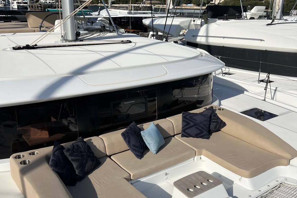 Deck of Maestro, a Lagoon 46 catamaran at Lefkada, Greece