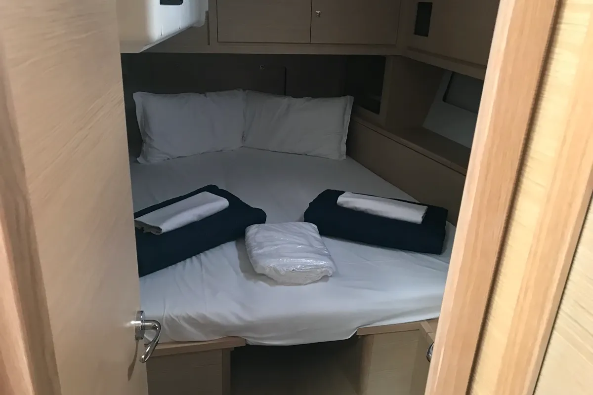 Cabin on Cervantes, a Dufour 530 sailboat at Olbia, Italy