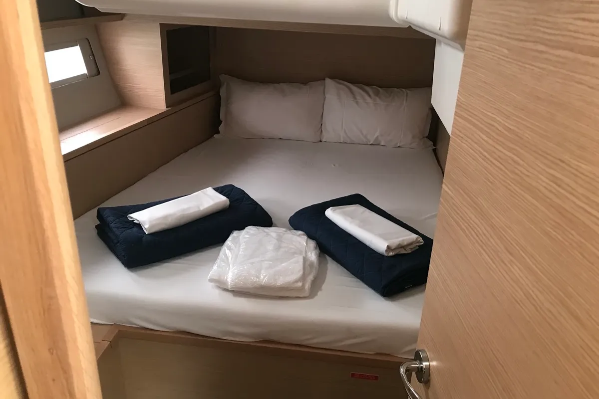 Cabin on Cervantes, a Dufour 530 sailboat at Olbia, Italy