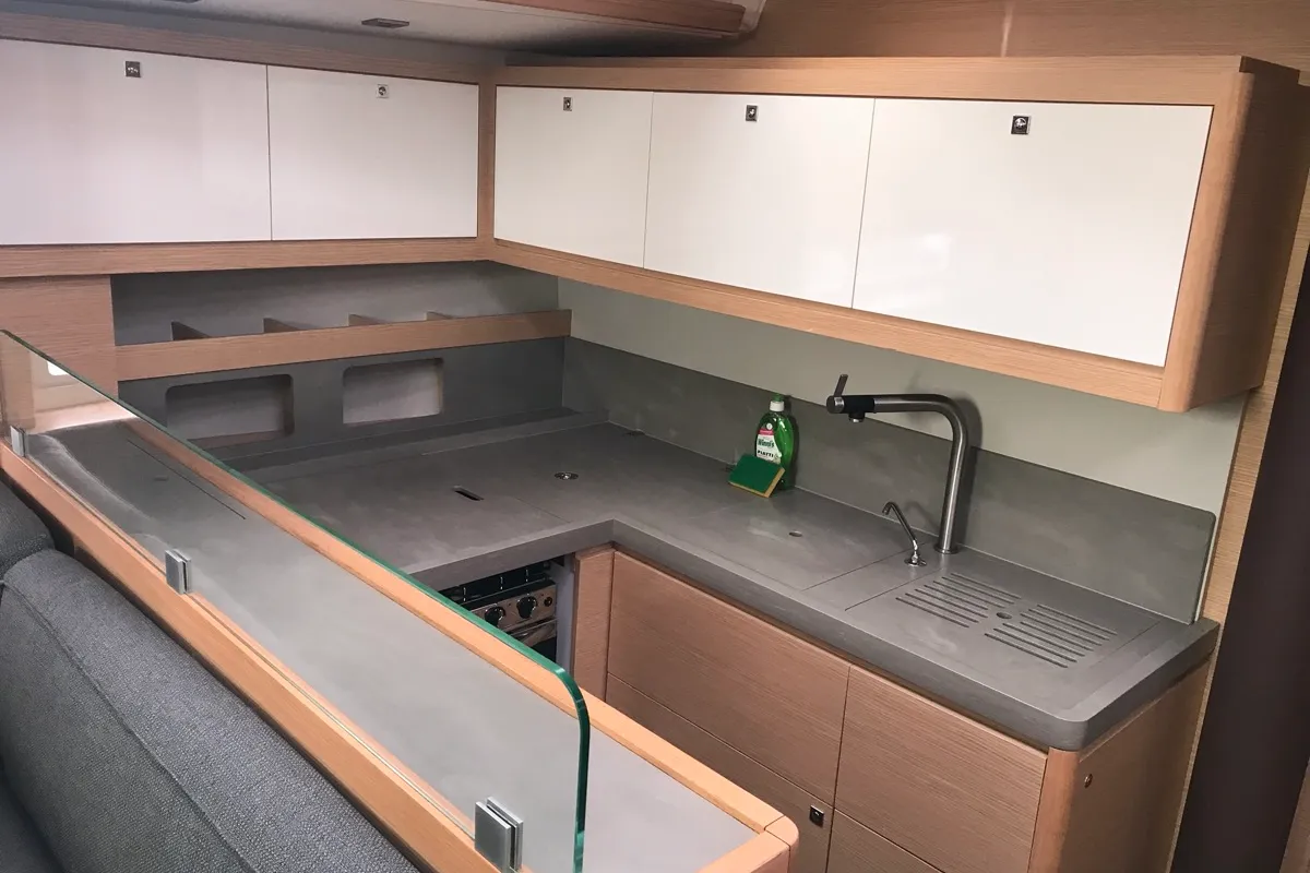 Galley of Cervantes, a Dufour 530 sailboat at Olbia, Italy