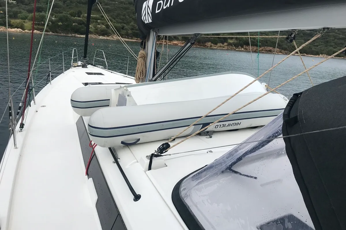 Deck of Cervantes, a Dufour 530 sailboat at Olbia, Italy