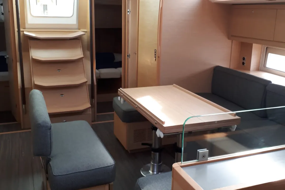Salon of Cervantes, a Dufour 530 sailboat at Olbia, Italy