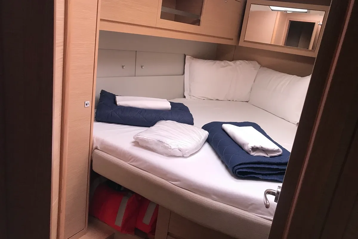 Cabin on Cervantes, a Dufour 530 sailboat at Olbia, Italy