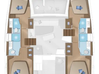 Floor plan of Boreas, a Lagoon 42 - 4 cab. catamaran at Trapani, Italy