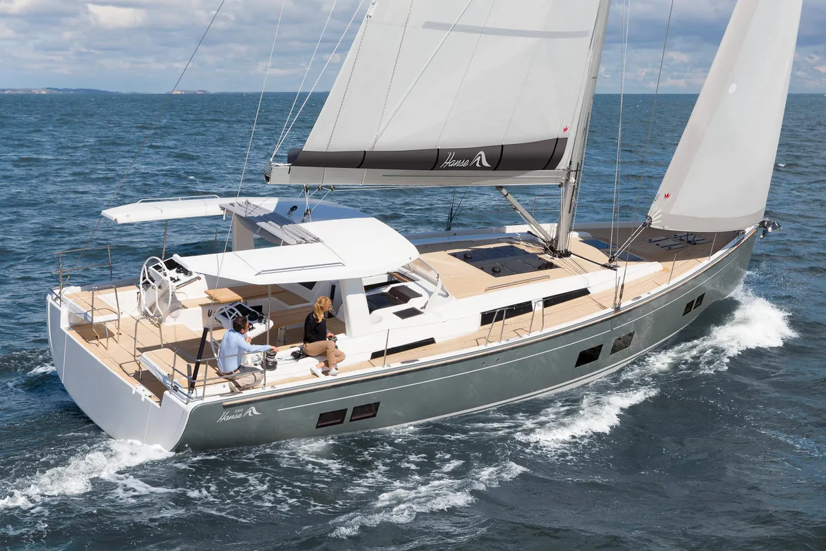Exterior view of Joanna, a Hanse 588 sailboat at Grad Biograd na Moru, Croatia