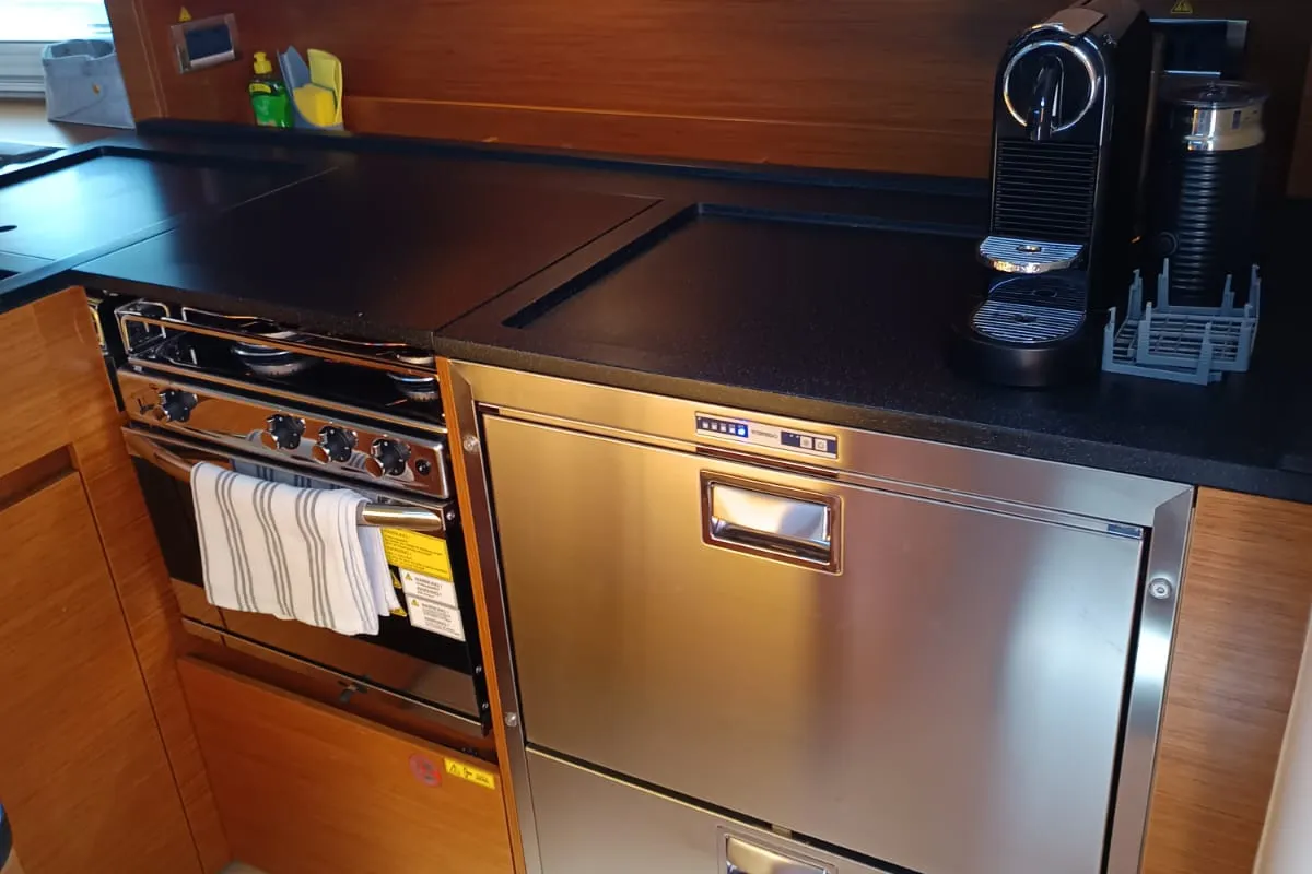 Galley of Joanna, a Hanse 588 sailboat at Grad Biograd na Moru, Croatia