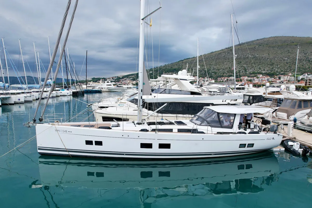 Exterior view of Joanna, a Hanse 588 sailboat at Grad Biograd na Moru, Croatia