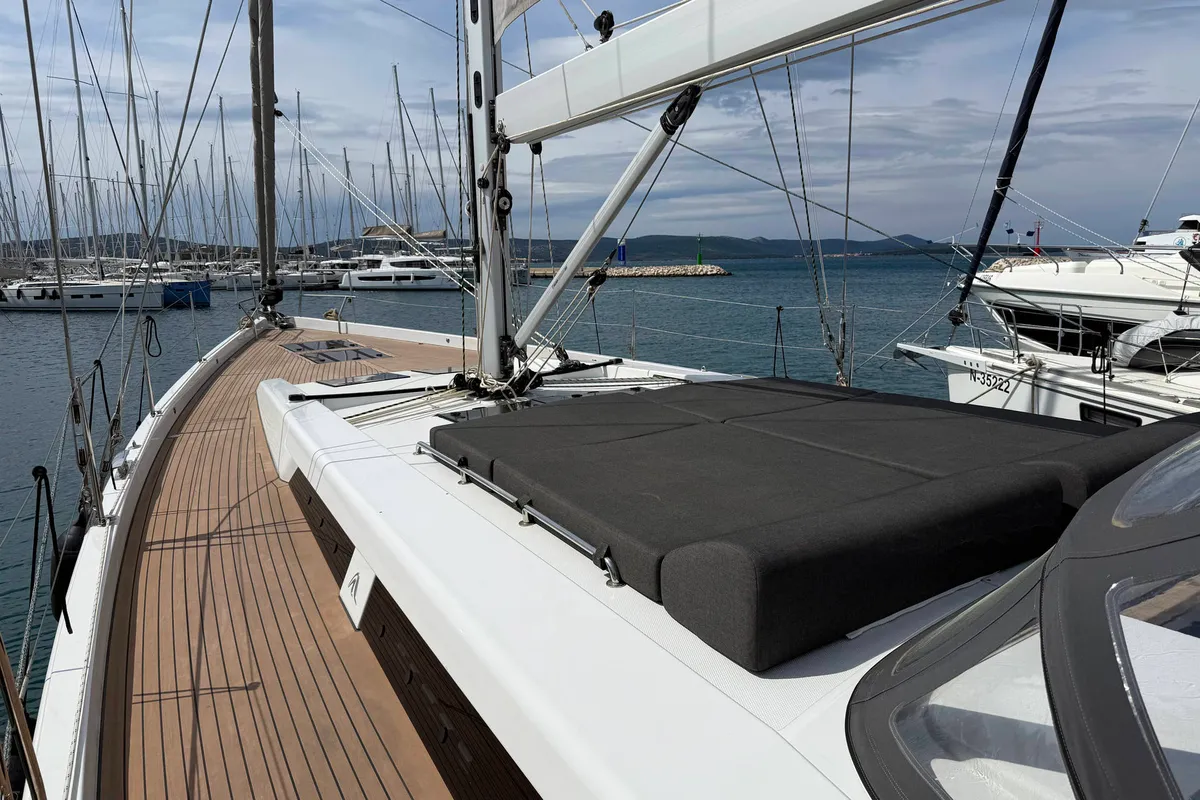 Deck of Joanna, a Hanse 588 sailboat at Grad Biograd na Moru, Croatia