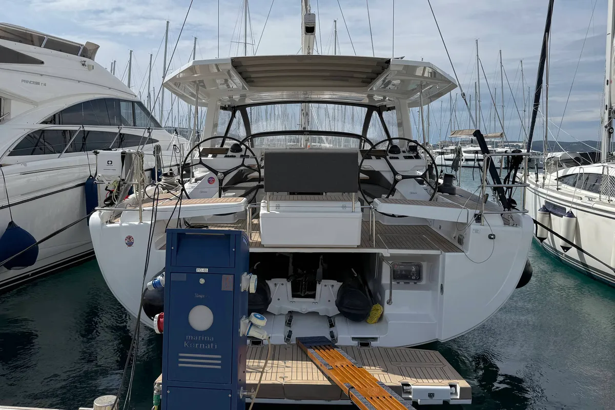 Exterior view of Joanna, a Hanse 588 sailboat at Grad Biograd na Moru, Croatia