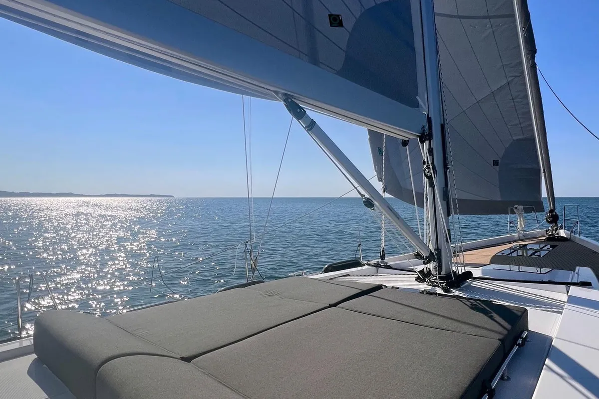 Deck of Joanna, a Hanse 588 sailboat at Grad Biograd na Moru, Croatia