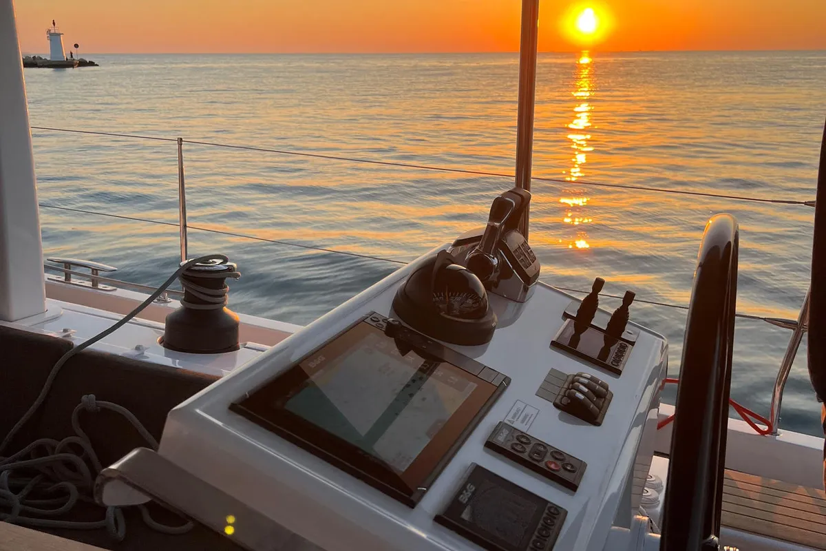 Cockpit of Joanna, a Hanse 588 sailboat at Grad Biograd na Moru, Croatia