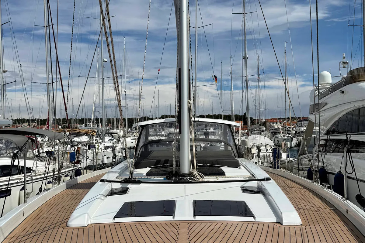 Deck of Joanna, a Hanse 588 sailboat at Grad Biograd na Moru, Croatia