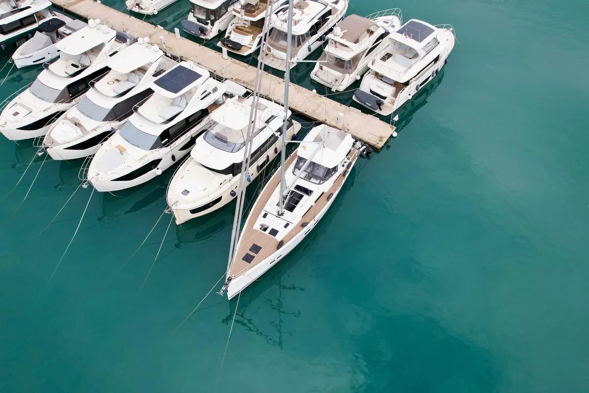 Exterior view of Joanna, a Hanse 588 sailboat at Grad Biograd na Moru, Croatia