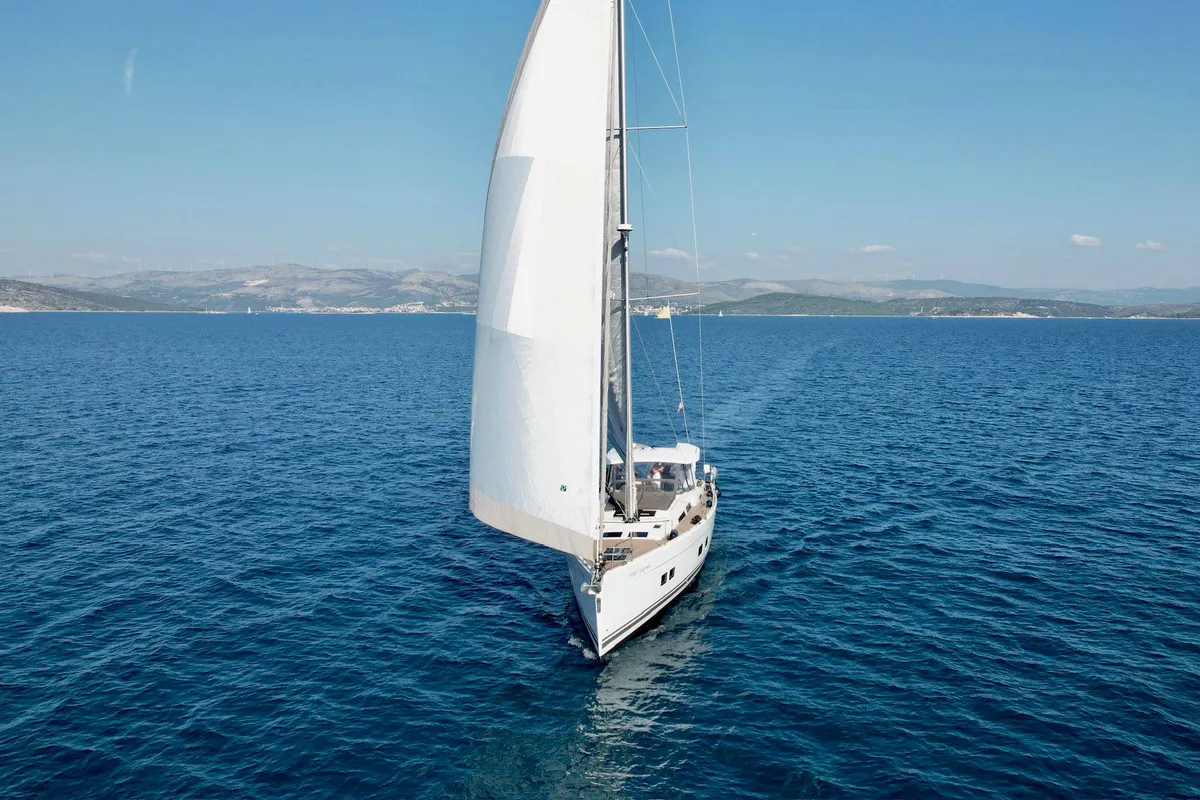 Exterior view of Joanna, a Hanse 588 sailboat at Grad Biograd na Moru, Croatia