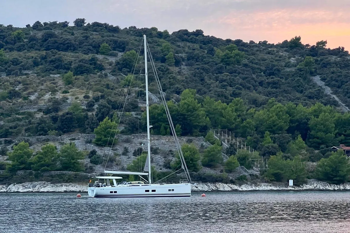 Exterior view of Joanna, a Hanse 588 sailboat at Grad Biograd na Moru, Croatia