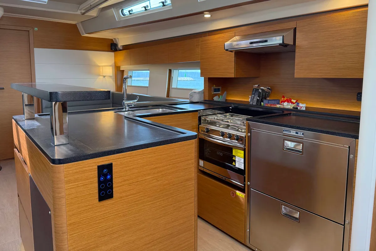 Galley of Joanna, a Hanse 588 sailboat at Grad Biograd na Moru, Croatia