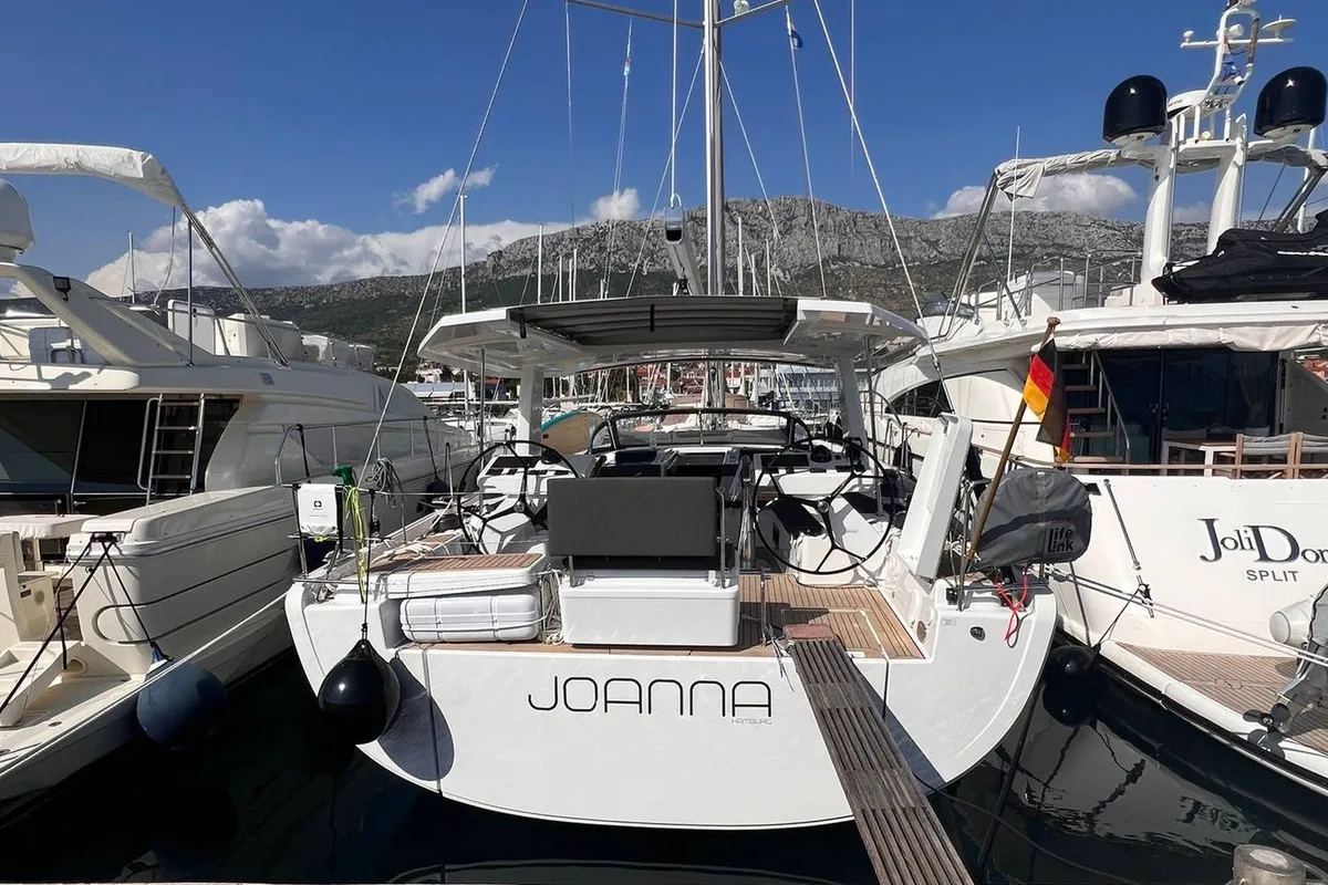 Exterior view of Joanna, a Hanse 588 sailboat at Grad Biograd na Moru, Croatia