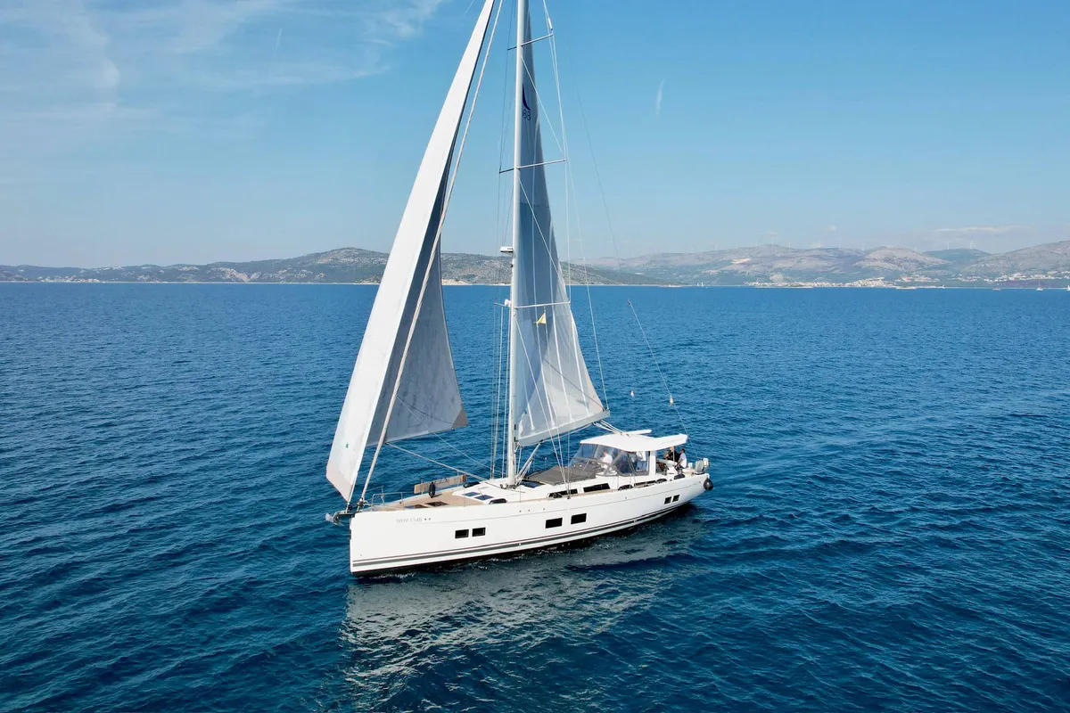 Exterior view of Joanna, a Hanse 588 sailboat at Grad Biograd na Moru, Croatia