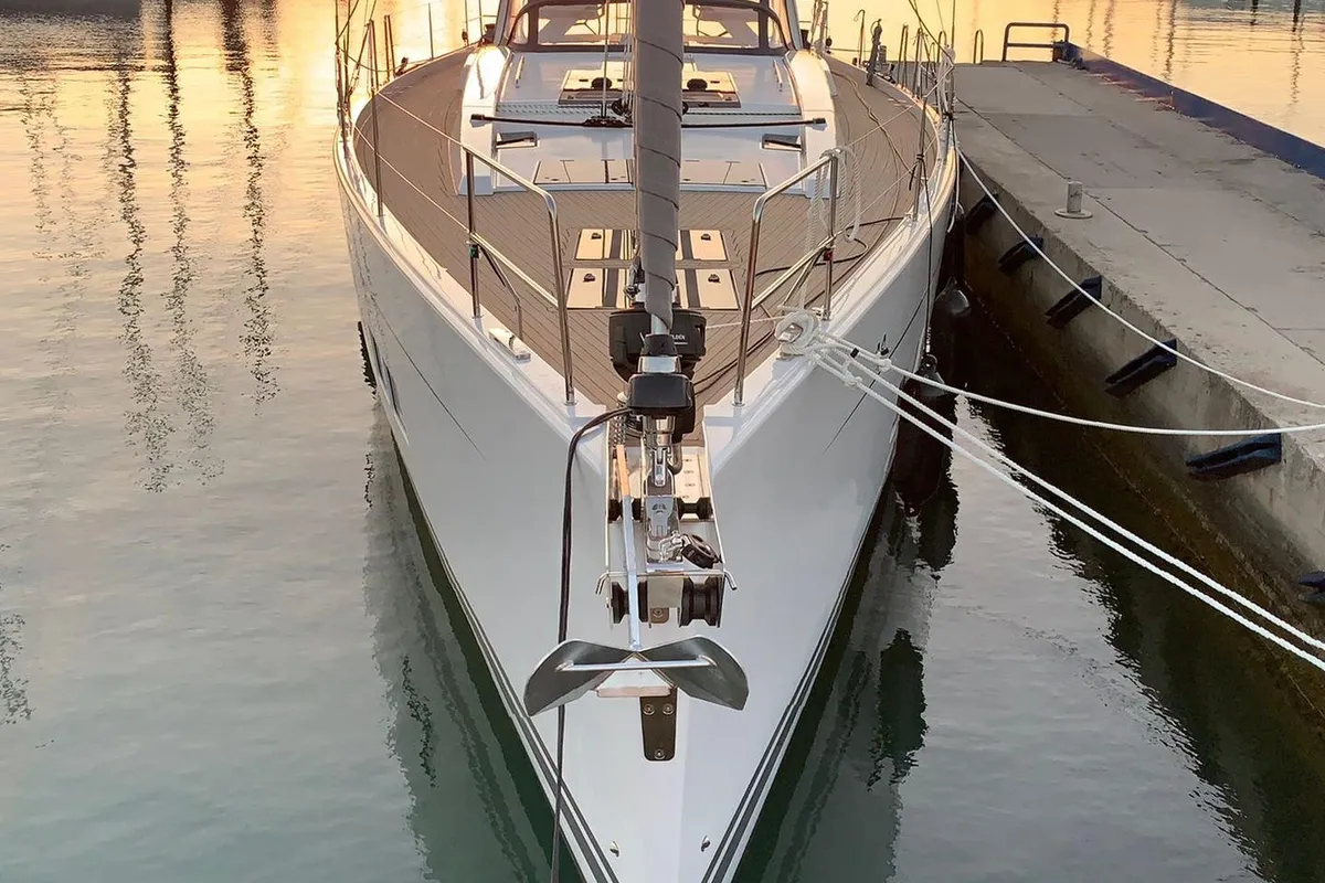 Exterior view of Joanna, a Hanse 588 sailboat at Grad Biograd na Moru, Croatia