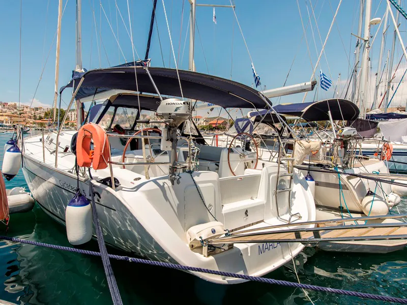 Deck of Marla, a Beneteau Cyclades 50.5 sailboat at Lavreotiki Municipal Unit, Greece