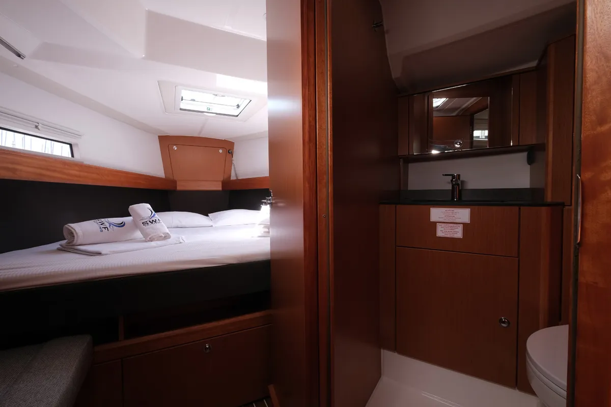 Cabin on Arwen, a Bavaria Cruiser 41 sailboat at Fethiye, Turkey