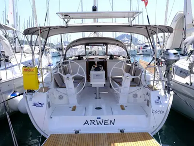 Cockpit of Arwen, a Bavaria Cruiser 41 sailboat at Fethiye, Turkey