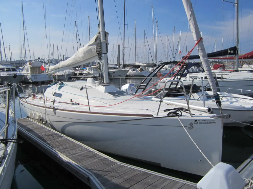 Exterior view of Flashe, a Beneteau First 27.7 sailboat at Saint-Cast-le-Guildo, France