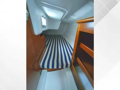 Cabin on Flashe, a Beneteau First 27.7 sailboat at Saint-Cast-le-Guildo, France