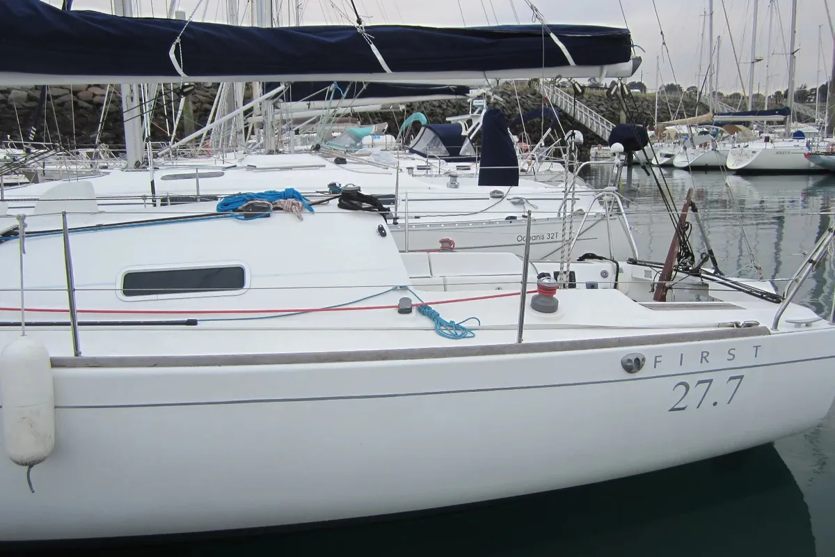 Exterior view of Flashe, a Beneteau First 27.7 sailboat at Saint-Cast-le-Guildo, France