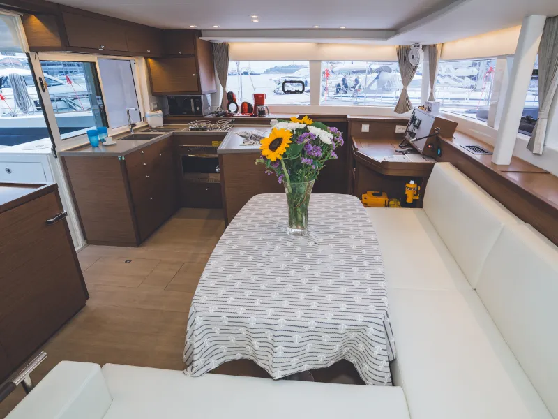 Galley of Alkyone, a Lagoon 450 Fly catamaran at Volos, Greece