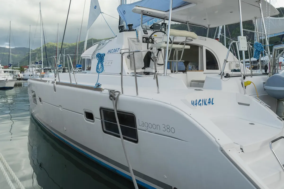 Exterior view of Magikal, a Lagoon 380 catamaran at Baan Salak Phet, Thailand