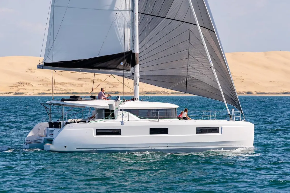 Rougail, a Lagoon 46 catamaran at Roche Caiman, Seychelles
