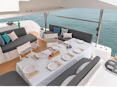 Rougail, a Lagoon 46 catamaran at Roche Caiman, Seychelles