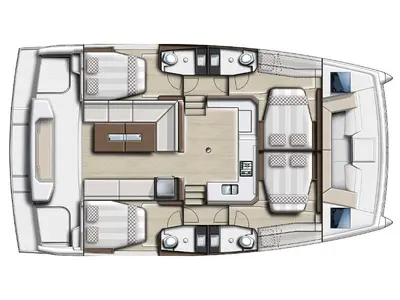 Floor plan of Silvia B, a Bali Catspace catamaran at Marsala, Italy
