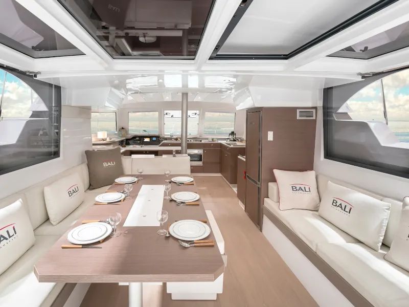 Salon of Silvia B, a Bali Catspace catamaran at Marsala, Italy