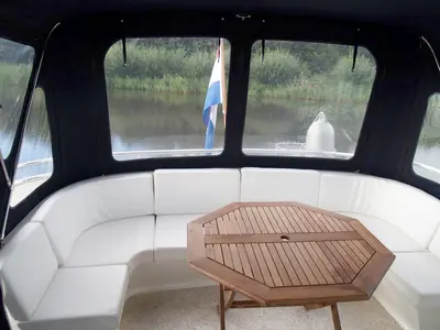 Deck of De Drait Classicline 1300, a motorboat at Woudsend, Netherlands