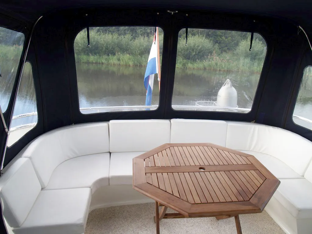 Deck of De Drait Classicline 1300, a motorboat at Woudsend, Netherlands