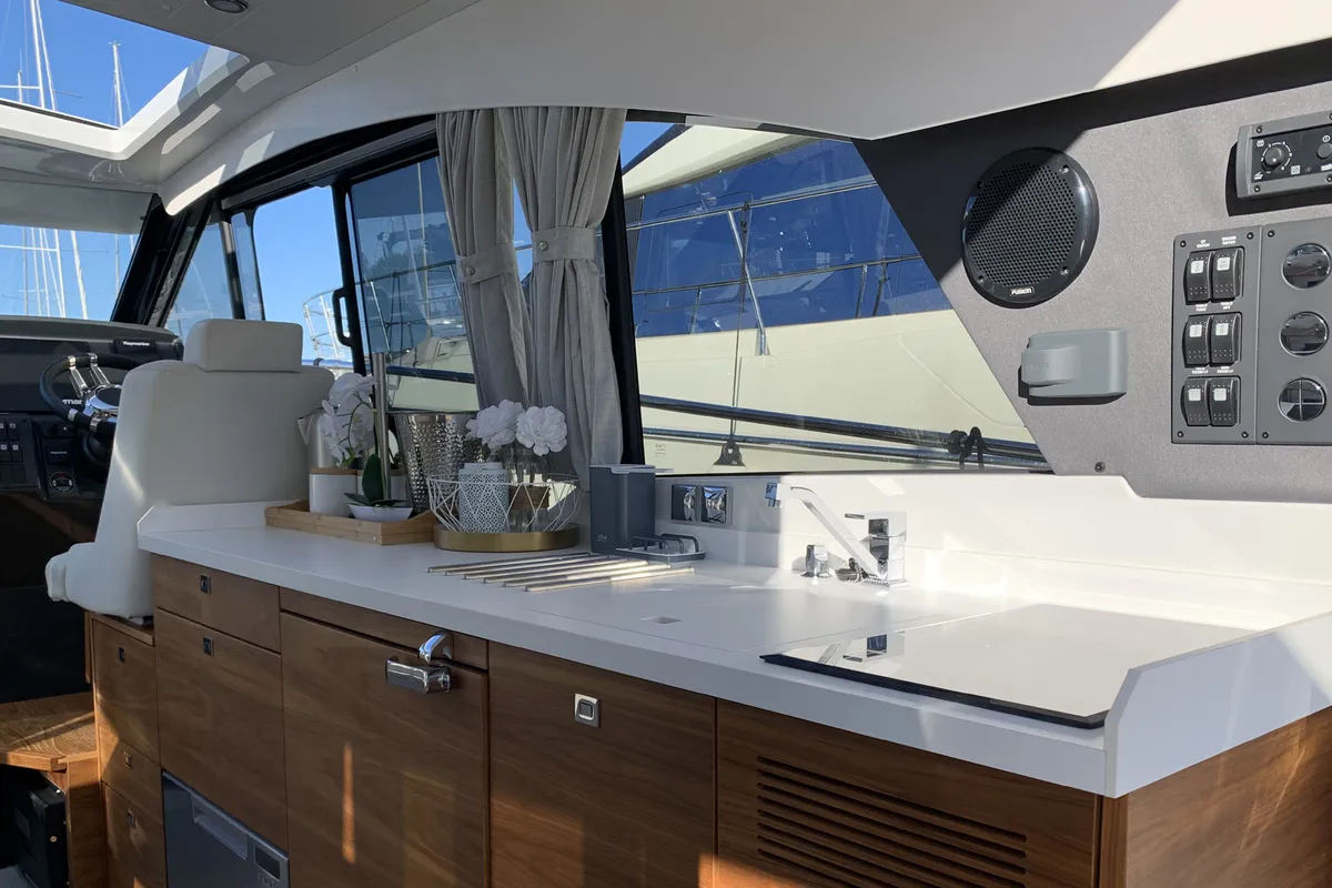 Galley of KRISTINA, a Grandezza 37 CA motorboat at Grad Trogir, Croatia