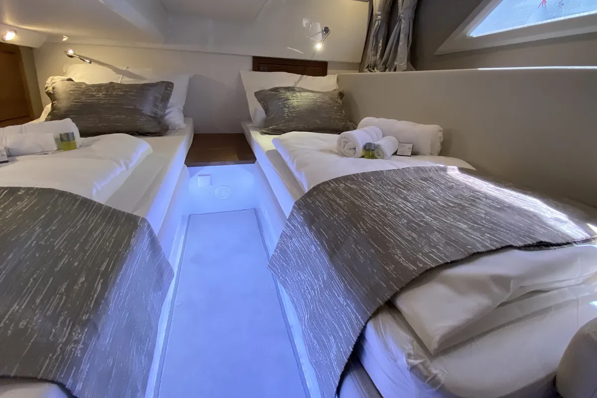 Cabin on KRISTINA, a Grandezza 37 CA motorboat at Grad Trogir, Croatia